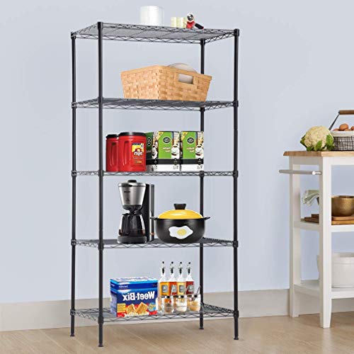 Tyyps 5 Tier Wire Shelving Unit Durable Metal Height Adjustable Storage Organizer Heavy Duty Utility Rack for Laundry Home Kitchen and Office on Wheels Unit NSF-Certified 14”D x 24”W x 60”H,Black