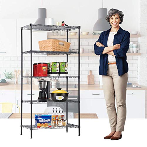 Tyyps 5 Tier Wire Shelving Unit Durable Metal Height Adjustable Storage Organizer Heavy Duty Utility Rack for Laundry Home Kitchen and Office on Wheels Unit NSF-Certified 14”D x 24”W x 60”H,Black