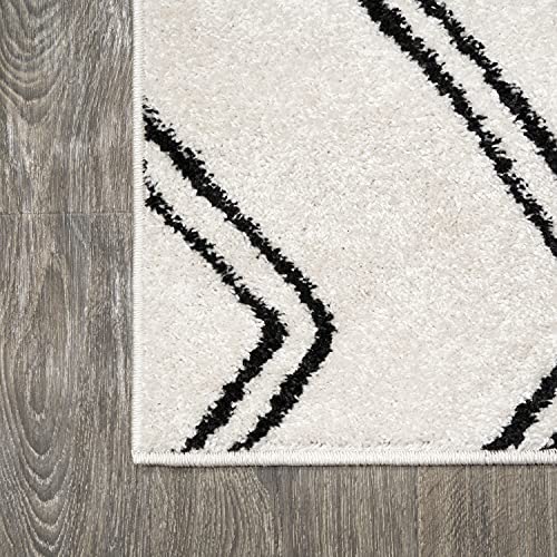 JONATHAN Y MOH401A-5 Deia Moroccan Style Diamond Shag Indoor Area-Rug Bohemian Geometric Easy-Cleaning Bedroom Kitchen Living Room Non Shedding, 5 X 8, White/Black