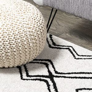 JONATHAN Y MOH401A-5 Deia Moroccan Style Diamond Shag Indoor Area-Rug Bohemian Geometric Easy-Cleaning Bedroom Kitchen Living Room Non Shedding, 5 X 8, White/Black