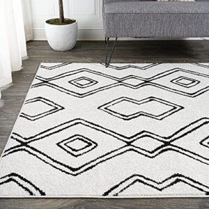 JONATHAN Y MOH401A-5 Deia Moroccan Style Diamond Shag Indoor Area-Rug Bohemian Geometric Easy-Cleaning Bedroom Kitchen Living Room Non Shedding, 5 X 8, White/Black