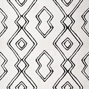 JONATHAN Y MOH401A-5 Deia Moroccan Style Diamond Shag Indoor Area-Rug Bohemian Geometric Easy-Cleaning Bedroom Kitchen Living Room Non Shedding, 5 X 8, White/Black