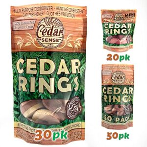cedar sense cedar rings - 30 pack made in u.s.a.- cedar blocks for clothes storage - cedar for closets and drawers - 100% manufactured in the united states - clothes freshener