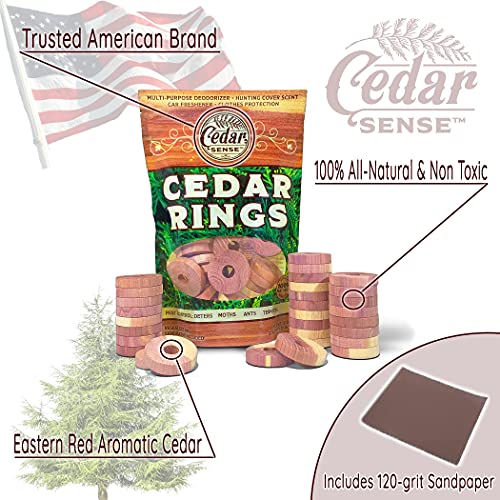 Cedar Sense Cedar Rings - 30 Pack Made in U.S.A.- Cedar Blocks for Clothes Storage - Cedar for Closets and Drawers - 100% Manufactured in The United States - Clothes Freshener