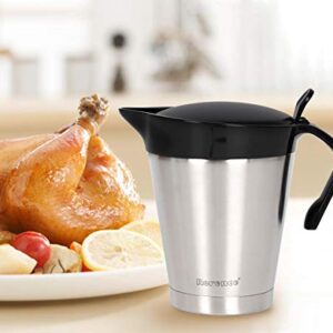 Rorence Stainless Steel Double Insulated Gravy Boat Sauce Jug with Hinged Lid for Thanksgiving Dinner - 32 Oz