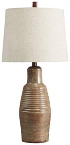 signature design by ashley calixto casual 30" single ceramic table lamp with ribbed texture, brown