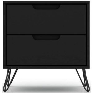 manhattan comfort rockefeller mid-century modern 2 drawer bedroom nightstand, 20.08", black