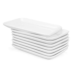 Foraineam Set of 8 Pieces 8 Inch Rectangular Porcelain Platters Dessert, Appetizer, Salad Plates White Serving Trays