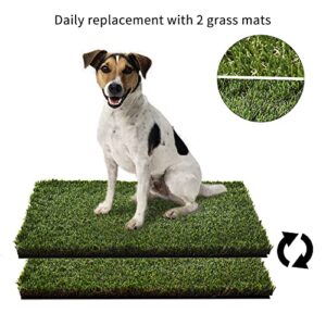 HQ4us Dog Grass pad with Tray Large Dog Litter Box Toilet 34”×23”, 2×Artificial Grass for Dogs,Pee pad, Realistic, Bite Resistance Turf, Less Stink, Potty for Balcony,