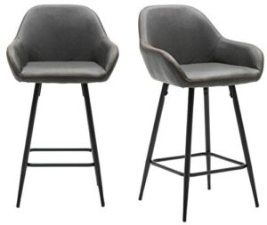 btexpert 25 inch bucket upholstered dark gray accent dining bar chair set of 2, 5091m vintage gray stools (2) (5091m-2)