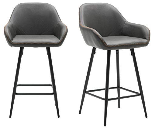 BTEXPERT 25 inch Bucket Upholstered Dark Gray Accent Dining Bar Chair Set of 2, 5091m Vintage Gray Stools (2) (5091M-2)