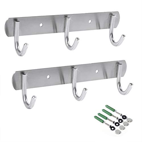 Newness Wall-Mounted Coat Rack, 3-Hooks Coat Hooks Rail Heavy Duty Towel Rack, Modern Stainless Steel Door Holder for Coat, Belt, Keys, Headset, Clothes, Hanger Rack for Bathroom Kitchen (2 Pack)