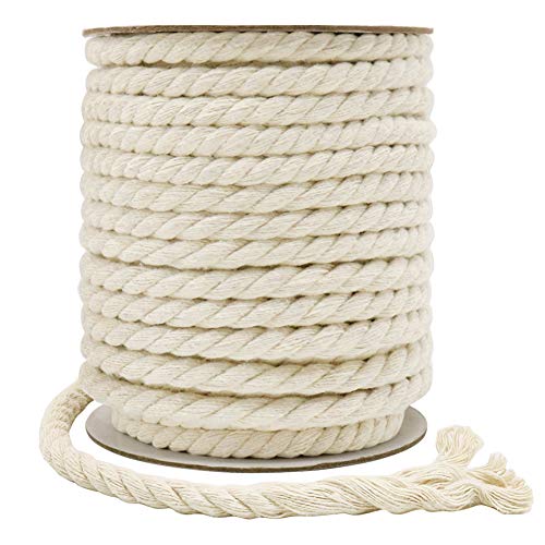 Tenn Well 8mm Macrame Cord, 59 Feet 3Ply Twisted Craft Cotton Rope Thick Nautical Rope for Crafts, Wall Hangings, Plant Hangers, Knotting, Rope Basket Making (Beige)