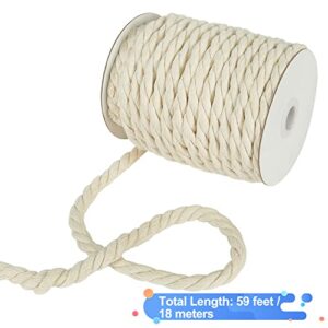 Tenn Well 8mm Macrame Cord, 59 Feet 3Ply Twisted Craft Cotton Rope Thick Nautical Rope for Crafts, Wall Hangings, Plant Hangers, Knotting, Rope Basket Making (Beige)