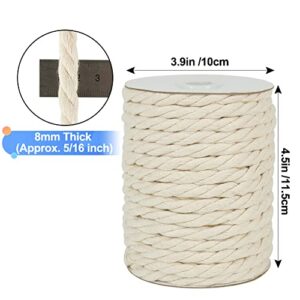 Tenn Well 8mm Macrame Cord, 59 Feet 3Ply Twisted Craft Cotton Rope Thick Nautical Rope for Crafts, Wall Hangings, Plant Hangers, Knotting, Rope Basket Making (Beige)