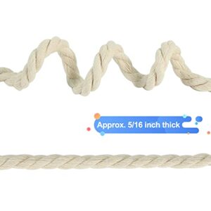 Tenn Well 8mm Macrame Cord, 59 Feet 3Ply Twisted Craft Cotton Rope Thick Nautical Rope for Crafts, Wall Hangings, Plant Hangers, Knotting, Rope Basket Making (Beige)