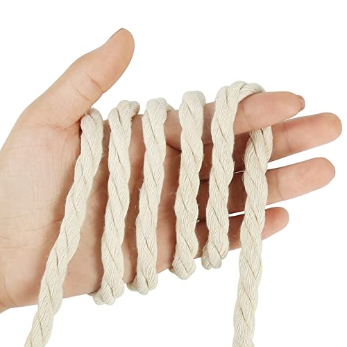 Tenn Well 8mm Macrame Cord, 59 Feet 3Ply Twisted Craft Cotton Rope Thick Nautical Rope for Crafts, Wall Hangings, Plant Hangers, Knotting, Rope Basket Making (Beige)