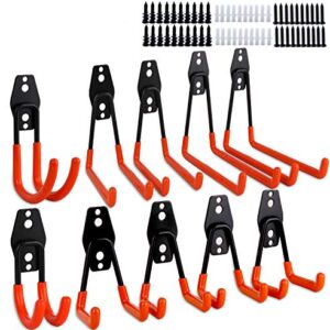 DIRZA Garage Hooks 10 Pack Steel Garage Storage Utility Double Hooks, Heavy Duty Wall Mount Tool Hangers Organizers for Organizing Ladder, Power Tool,Bulk Items, Shovel, Ropes