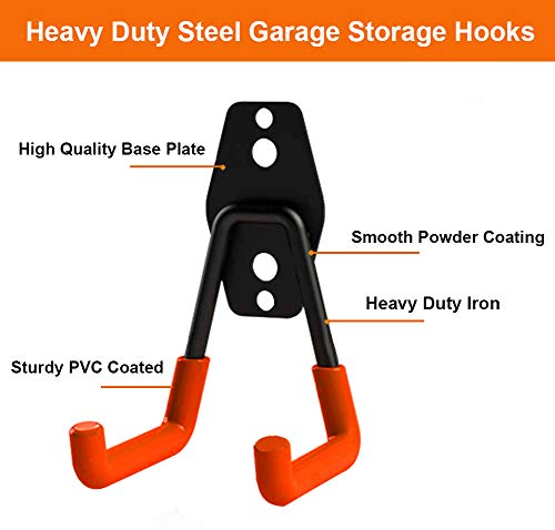 DIRZA Garage Hooks 10 Pack Steel Garage Storage Utility Double Hooks, Heavy Duty Wall Mount Tool Hangers Organizers for Organizing Ladder, Power Tool,Bulk Items, Shovel, Ropes