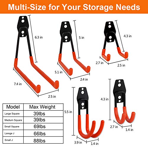 DIRZA Garage Hooks 10 Pack Steel Garage Storage Utility Double Hooks, Heavy Duty Wall Mount Tool Hangers Organizers for Organizing Ladder, Power Tool,Bulk Items, Shovel, Ropes