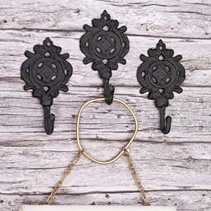 ambipolar indian leaf hook antique decorative vintage style heavy duty wall coat hooks pack of 3 (antique black)