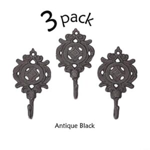 Ambipolar Indian Leaf Hook Antique Decorative Vintage Style Heavy Duty Wall Coat Hooks Pack of 3 (Antique Black)