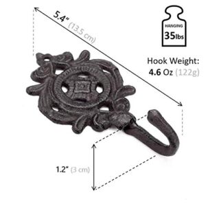 Ambipolar Indian Leaf Hook Antique Decorative Vintage Style Heavy Duty Wall Coat Hooks Pack of 3 (Antique Black)