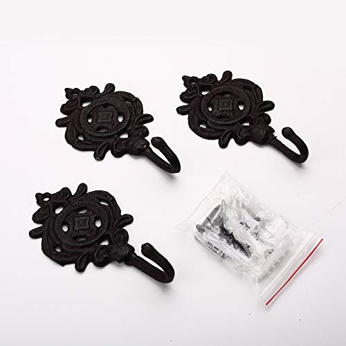 Ambipolar Indian Leaf Hook Antique Decorative Vintage Style Heavy Duty Wall Coat Hooks Pack of 3 (Antique Black)