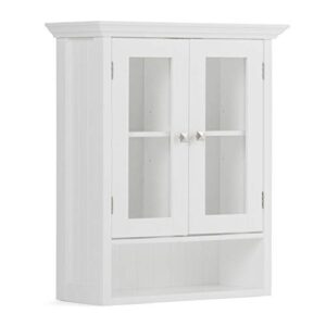simplihome acadian 28 inch h x 23.6 inch w double door wall bath cabinet in pure white with storage compartment and 2 shelves, for the bathroom, transitional