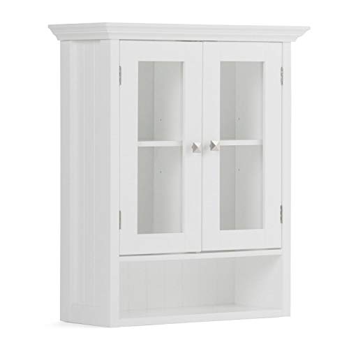 SIMPLIHOME Acadian 28 inch H x 23.6 inch W Double Door Wall Bath Cabinet in Pure White with Storage Compartment and 2 shelves, for the Bathroom, Transitional
