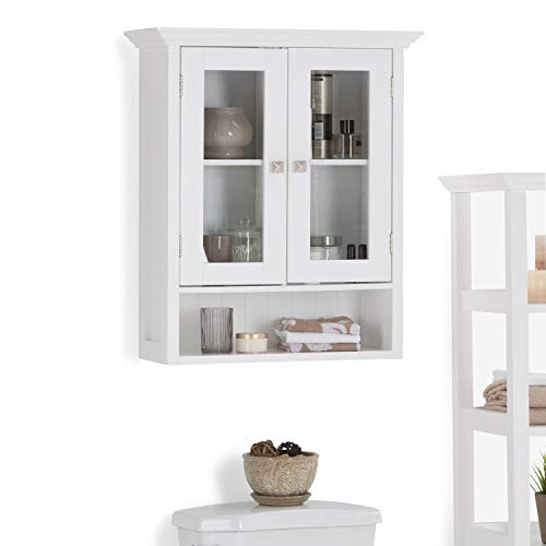 SIMPLIHOME Acadian 28 inch H x 23.6 inch W Double Door Wall Bath Cabinet in Pure White with Storage Compartment and 2 shelves, for the Bathroom, Transitional