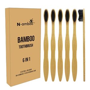 n-amboo hard toothbrush bamboo toothbrush for adult manual toothbrsuh hard bristles pack of 6