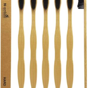 N-amboo Hard Toothbrush Bamboo Toothbrush for Adult Manual Toothbrsuh Hard Bristles Pack of 6