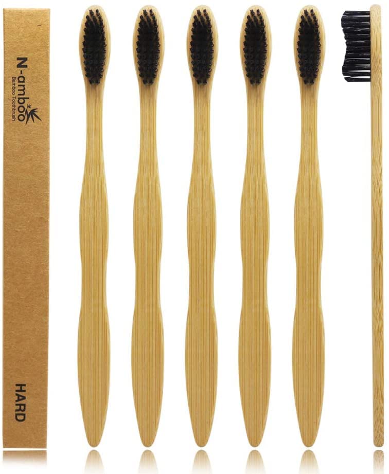 N-amboo Hard Toothbrush Bamboo Toothbrush for Adult Manual Toothbrsuh Hard Bristles Pack of 6