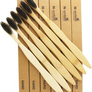 N-amboo Hard Toothbrush Bamboo Toothbrush for Adult Manual Toothbrsuh Hard Bristles Pack of 6