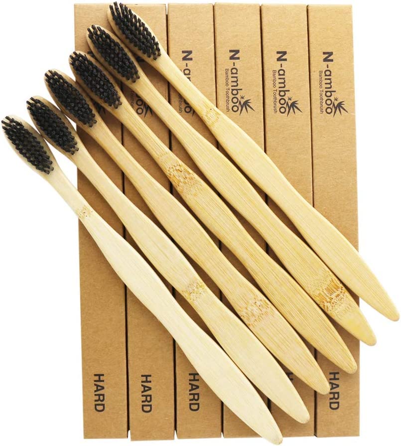 N-amboo Hard Toothbrush Bamboo Toothbrush for Adult Manual Toothbrsuh Hard Bristles Pack of 6