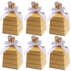 meimeida 30 pack bumble bee candy boxes treat boxes paper beehive gift box with ribbon for bee party decoration bee birthday baby shower favors supplies