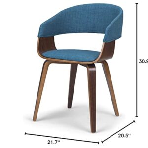 SIMPLIHOME Lowell Bentwood Dining Chair, Blue Linen Look Fabric and SOLID WOOD, Rounded, Upholstered, For the Dining Room,