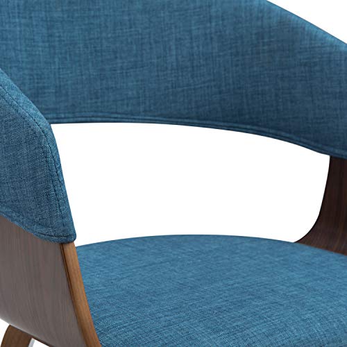 SIMPLIHOME Lowell Bentwood Dining Chair, Blue Linen Look Fabric and SOLID WOOD, Rounded, Upholstered, For the Dining Room,