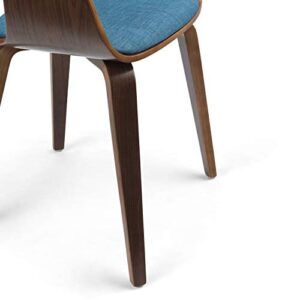 SIMPLIHOME Lowell Bentwood Dining Chair, Blue Linen Look Fabric and SOLID WOOD, Rounded, Upholstered, For the Dining Room,