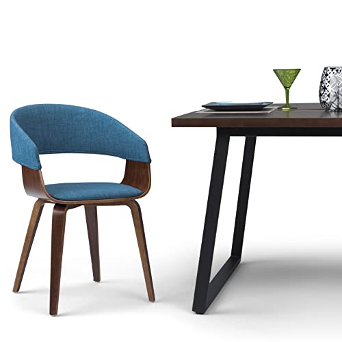 SIMPLIHOME Lowell Bentwood Dining Chair, Blue Linen Look Fabric and SOLID WOOD, Rounded, Upholstered, For the Dining Room,