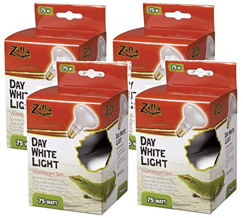 Zilla 4 Pack of Day White Light Incandescent Spot Heat Bulbs, 75 Watts, for Reptile Basking