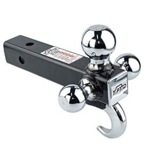 TOPTOW 64180 Trailer Receiver Hitch Triple Ball Mount with Hook, Chrome Balls, Fits for 2 inch Receiver, Hollow Shank