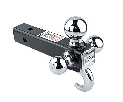 TOPTOW 64180 Trailer Receiver Hitch Triple Ball Mount with Hook, Chrome Balls, Fits for 2 inch Receiver, Hollow Shank