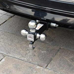 TOPTOW 64180 Trailer Receiver Hitch Triple Ball Mount with Hook, Chrome Balls, Fits for 2 inch Receiver, Hollow Shank