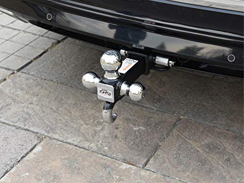 TOPTOW 64180 Trailer Receiver Hitch Triple Ball Mount with Hook, Chrome Balls, Fits for 2 inch Receiver, Hollow Shank