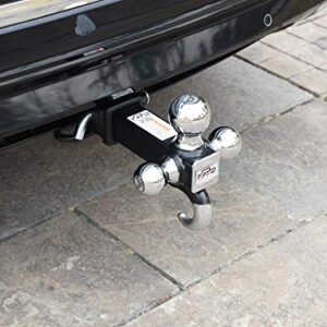 TOPTOW 64180 Trailer Receiver Hitch Triple Ball Mount with Hook, Chrome Balls, Fits for 2 inch Receiver, Hollow Shank