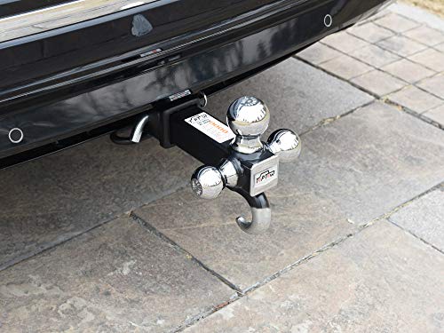 TOPTOW 64180 Trailer Receiver Hitch Triple Ball Mount with Hook, Chrome Balls, Fits for 2 inch Receiver, Hollow Shank