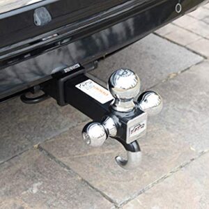 TOPTOW 64180 Trailer Receiver Hitch Triple Ball Mount with Hook, Chrome Balls, Fits for 2 inch Receiver, Hollow Shank