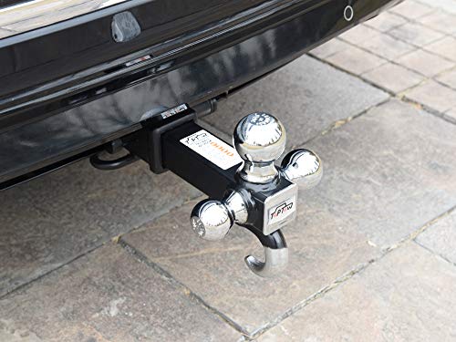 TOPTOW 64180 Trailer Receiver Hitch Triple Ball Mount with Hook, Chrome Balls, Fits for 2 inch Receiver, Hollow Shank